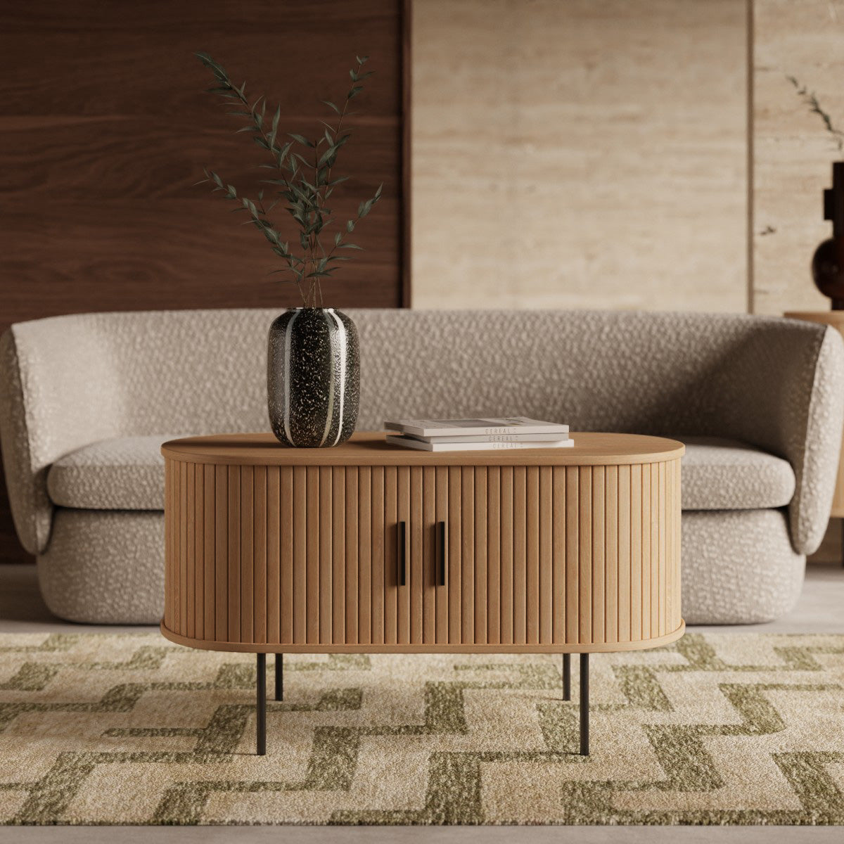 Mika Oval Wooden Coffee Table | Oak & Black