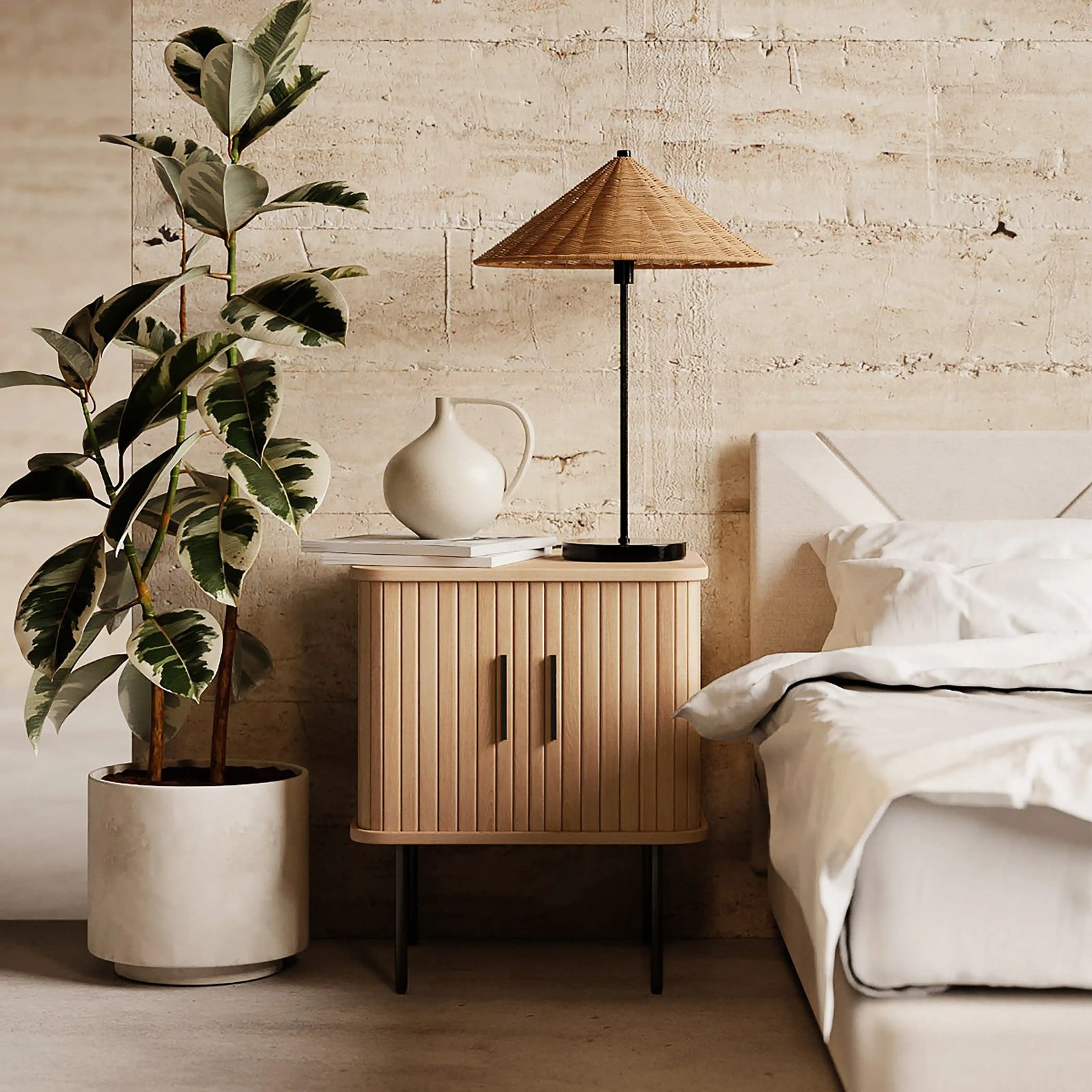 Mika Square Wooden 1 Drawer Bedside Table | Oak & Black