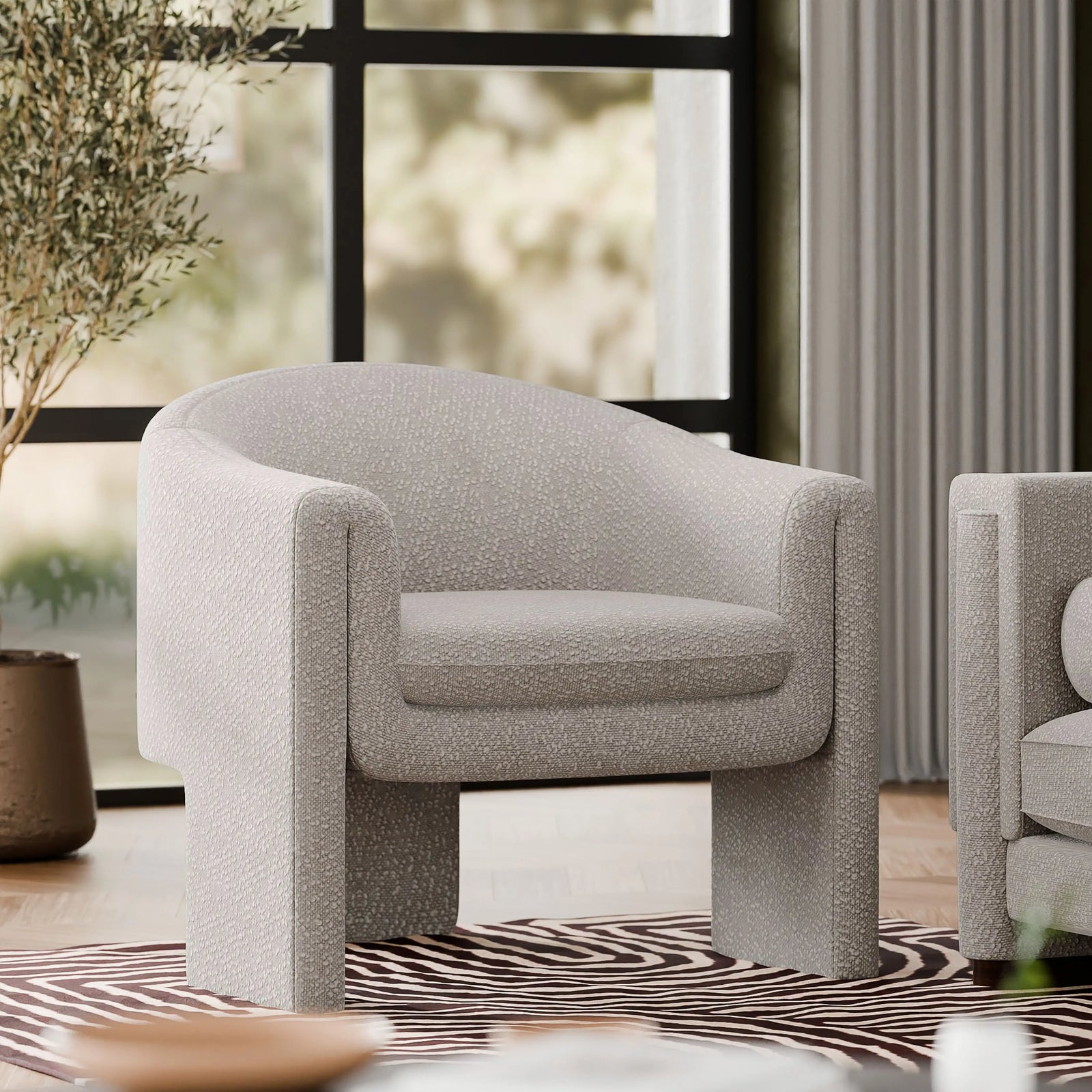 Findlay Armchair | Speckled Stone Sustainable Boucle & Walnut