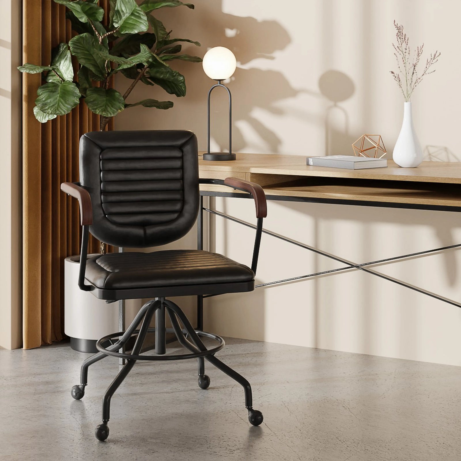 Wren Office Chair | Vintage Black Faux Leather & Black