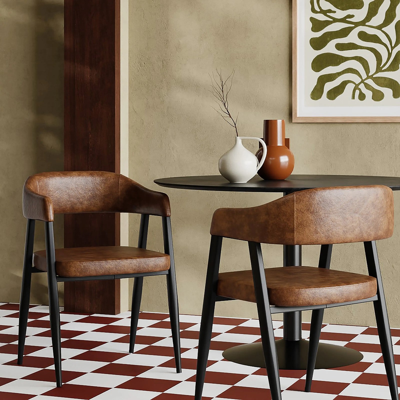 Presley Carver Dining Chair | Vintage Tan Faux Leather & Black