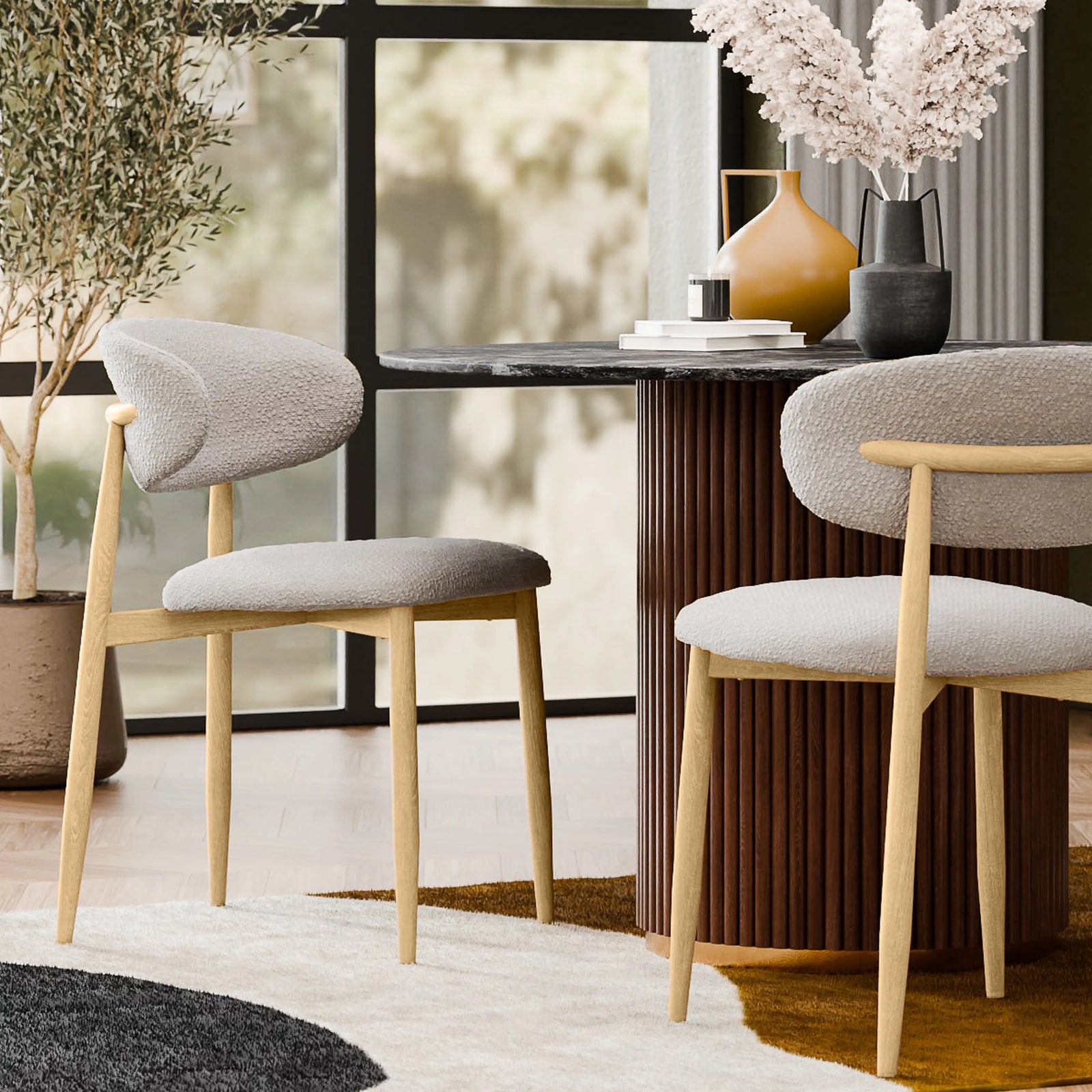 Halston Dining Chair | Speckled Stone Sustainable Boucle & Oak