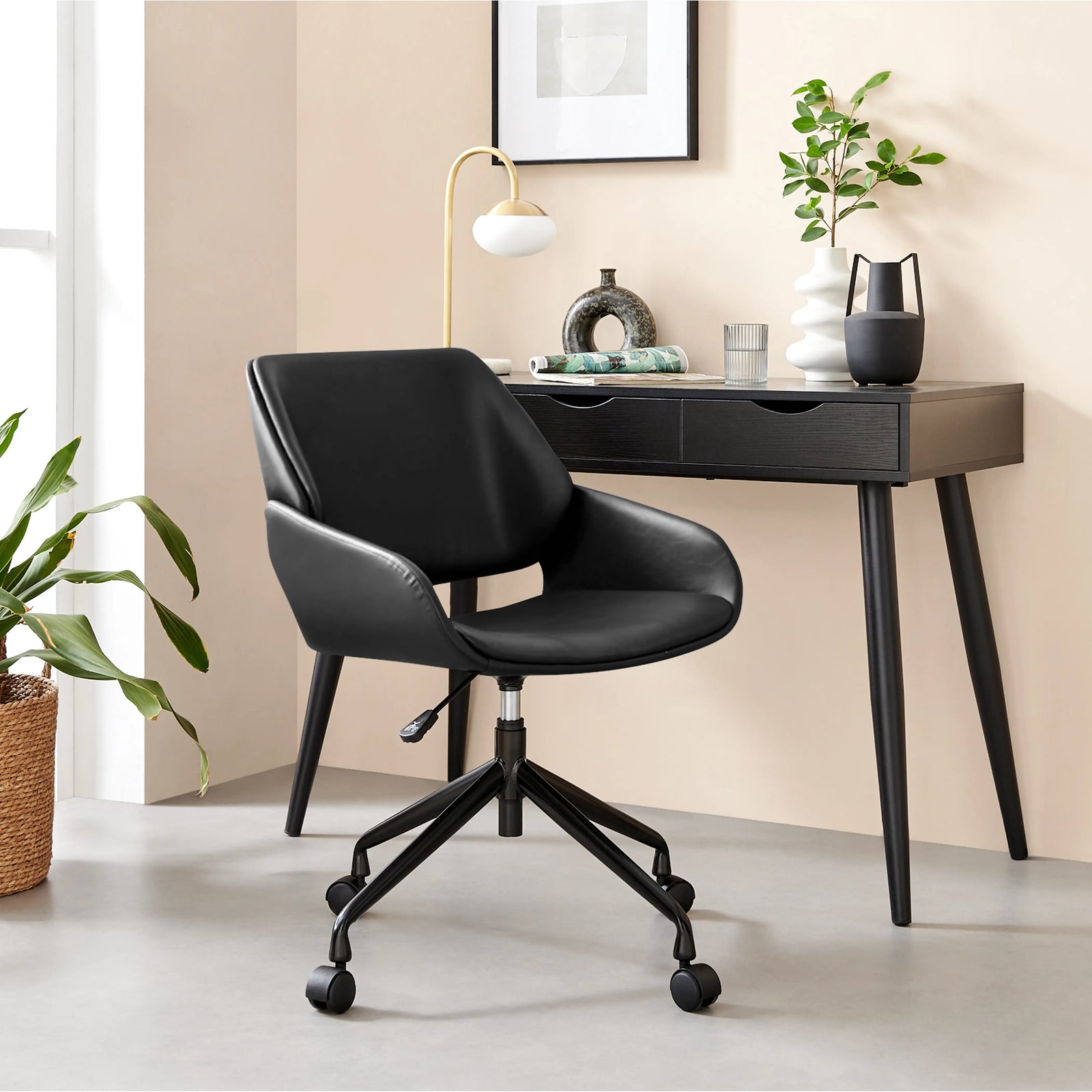 Franklin Office Chair | Vintage Black Faux Leather & Black