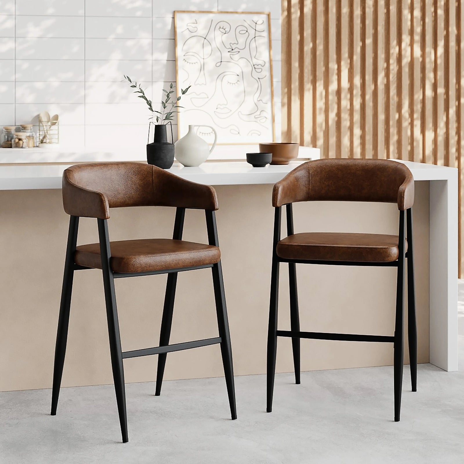 Presley Kitchen Stool | Vintage Tan Faux Leather & Black