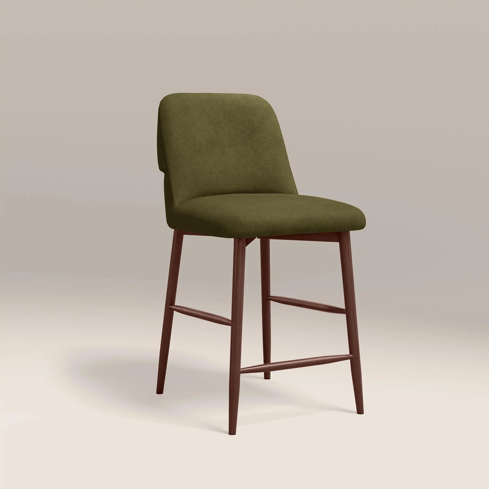 Amari Kitchen Stool | Moss Green Sustainable Mohair Velvet & Walnut
