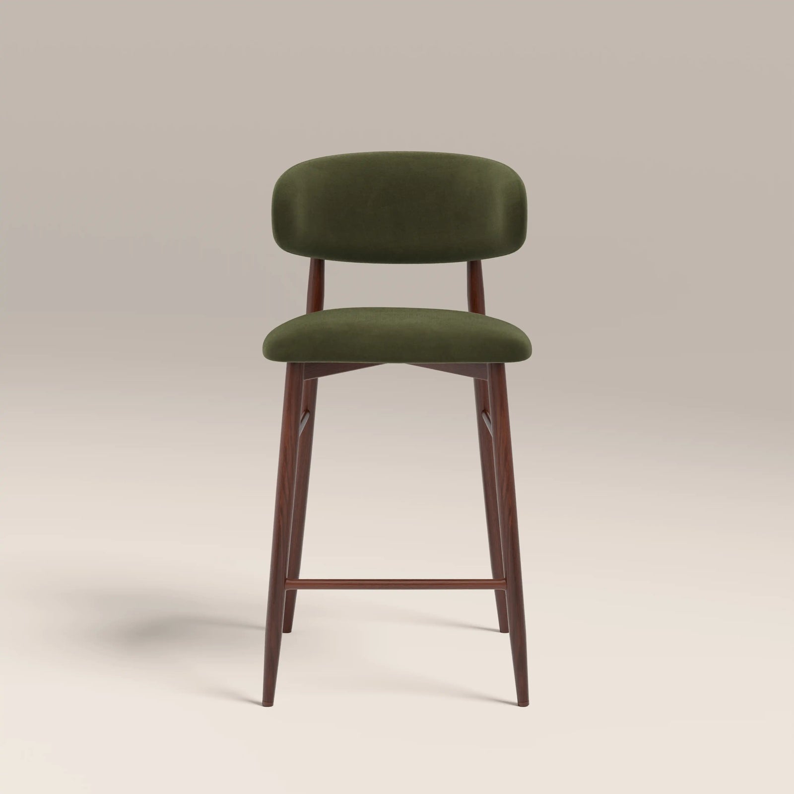 Halston Kitchen Stool | Olive Green Sustainable Velvet & Walnut