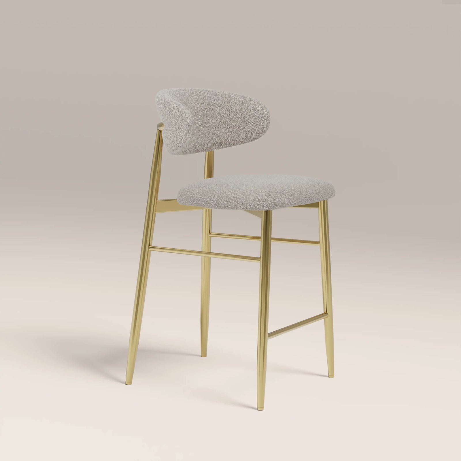 Halston Kitchen Stool | Speckled Stone Sustainable Boucle & Brass