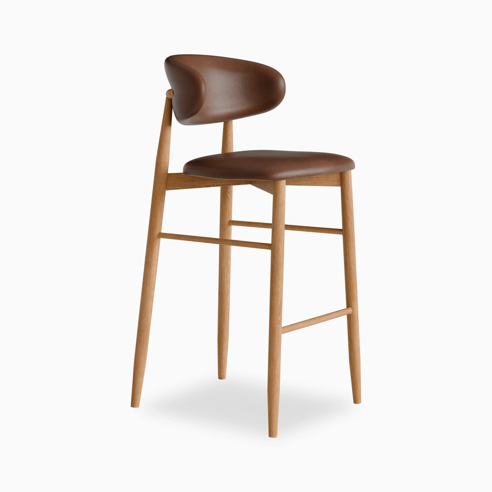 Halston Bar Stool | Vintage Tan Faux Leather & Oak