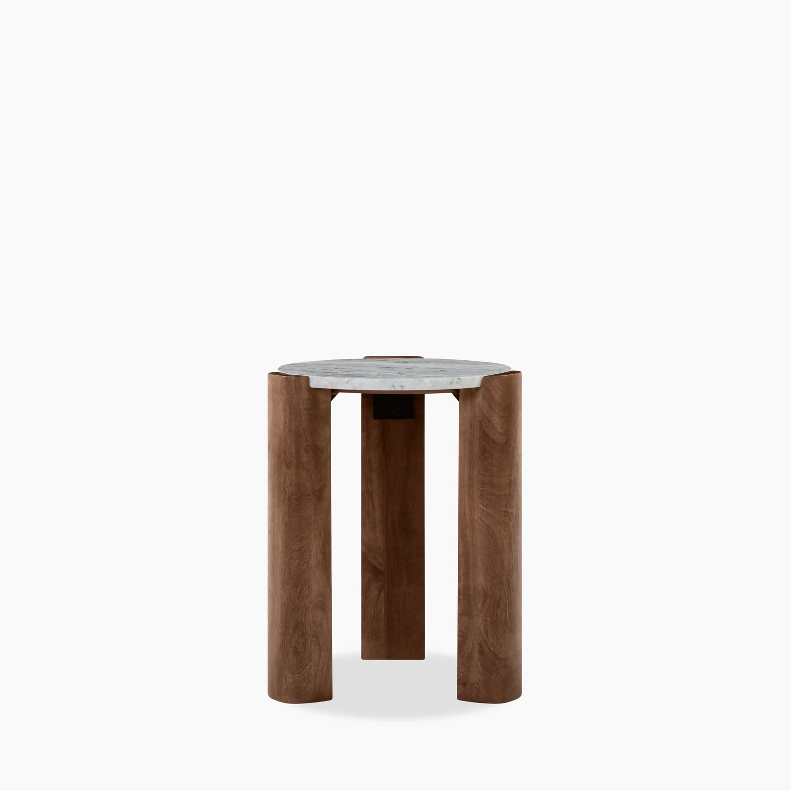 Emil Round Side Table | Grey Marble & Walnut