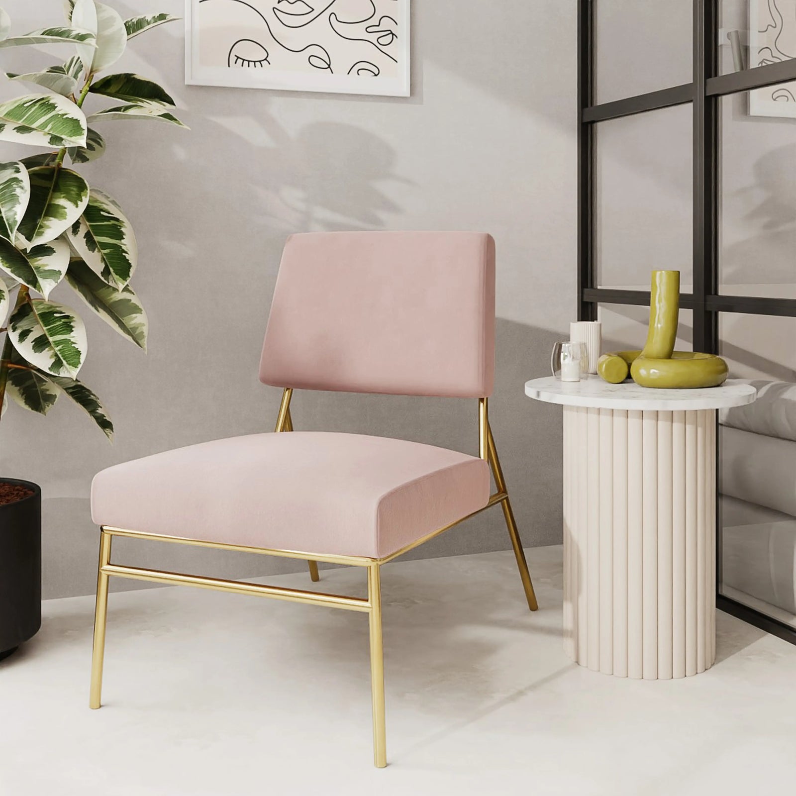 Holly Accent Chair | Light Pink Velvet & Brass