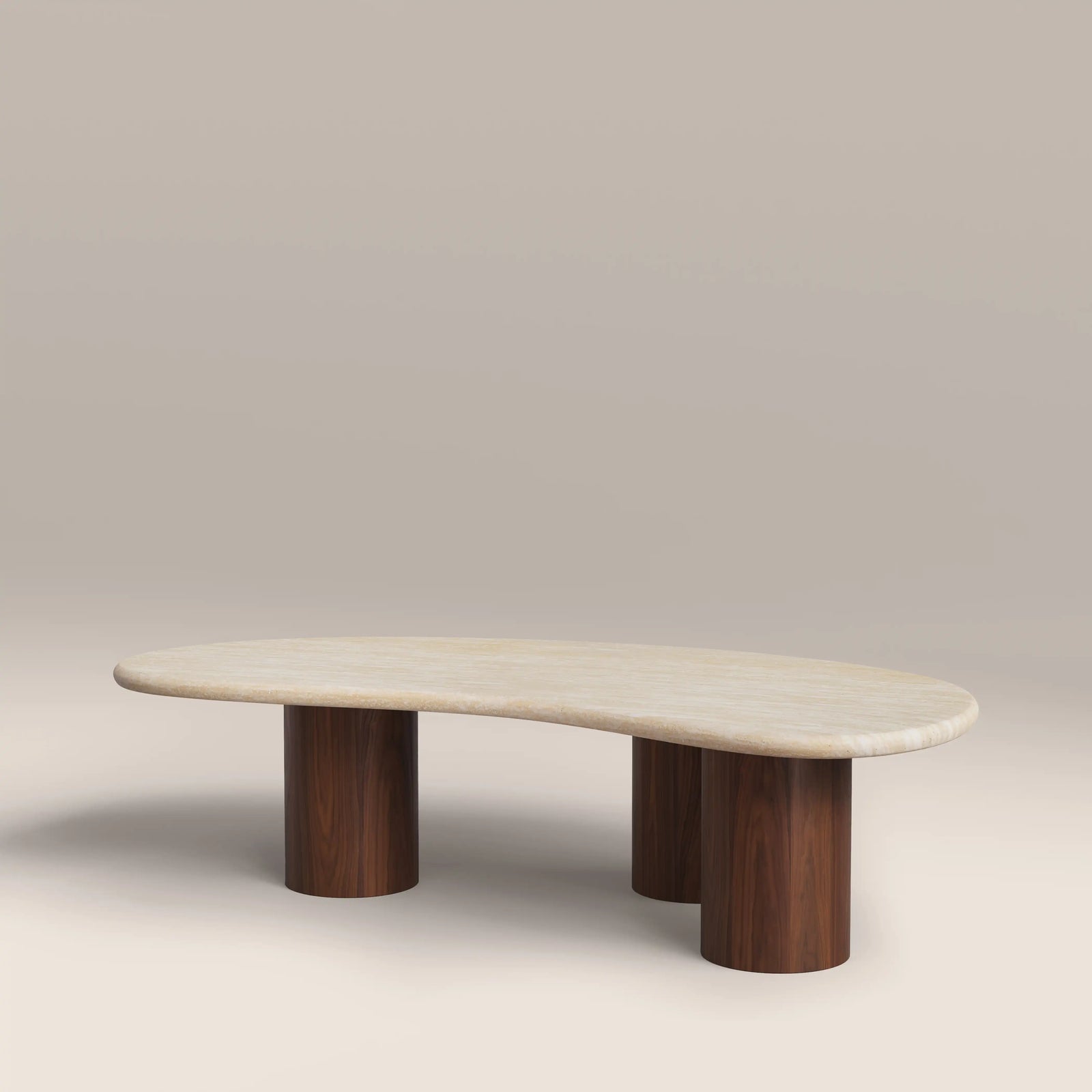 Brynleigh Curved Coffee Table | Natural Travertine Effect Stone & Walnut