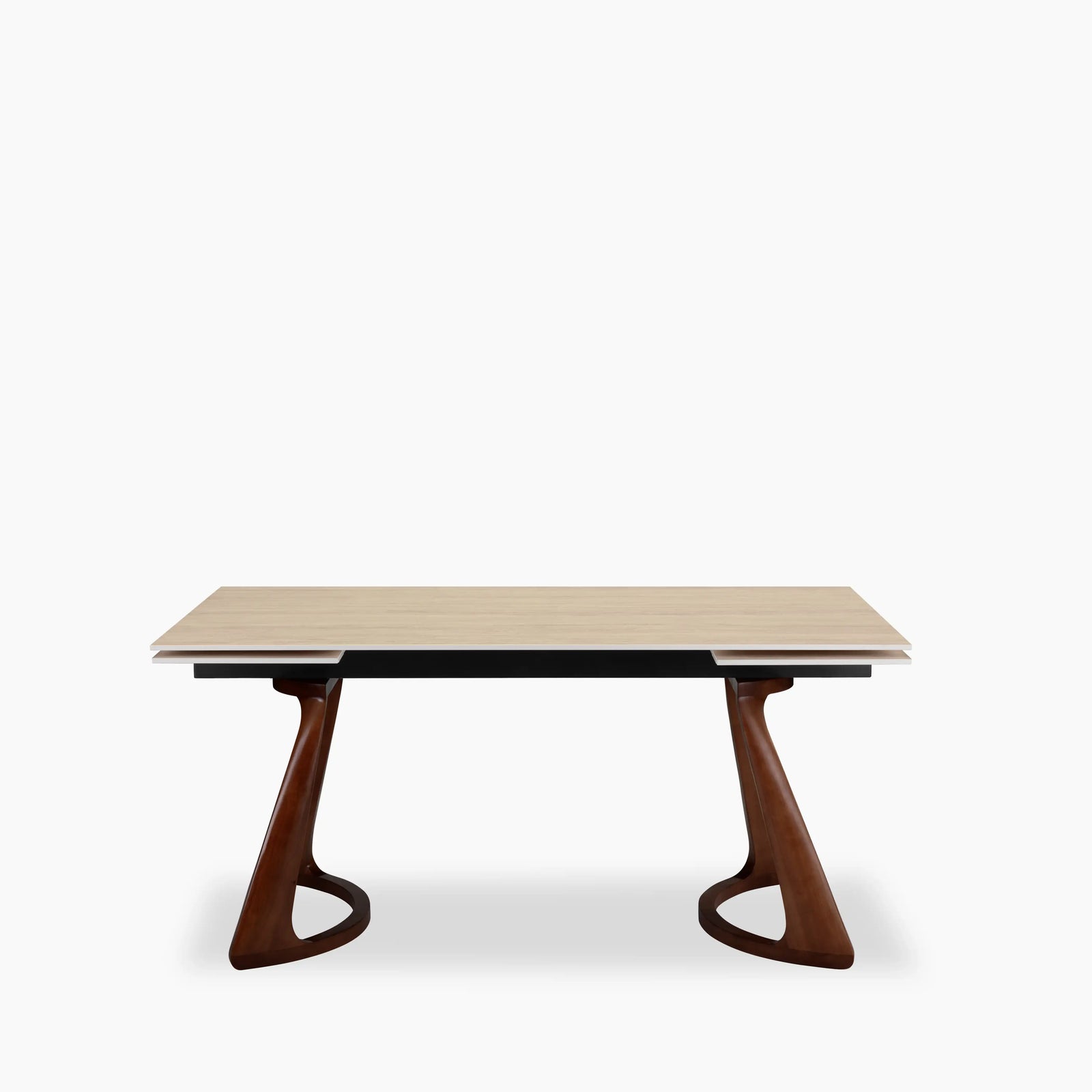 Delina 6-10 Seat Rectangle Extendable Dining Table | Natural Travertine Effect Sintered Stone & Walnut