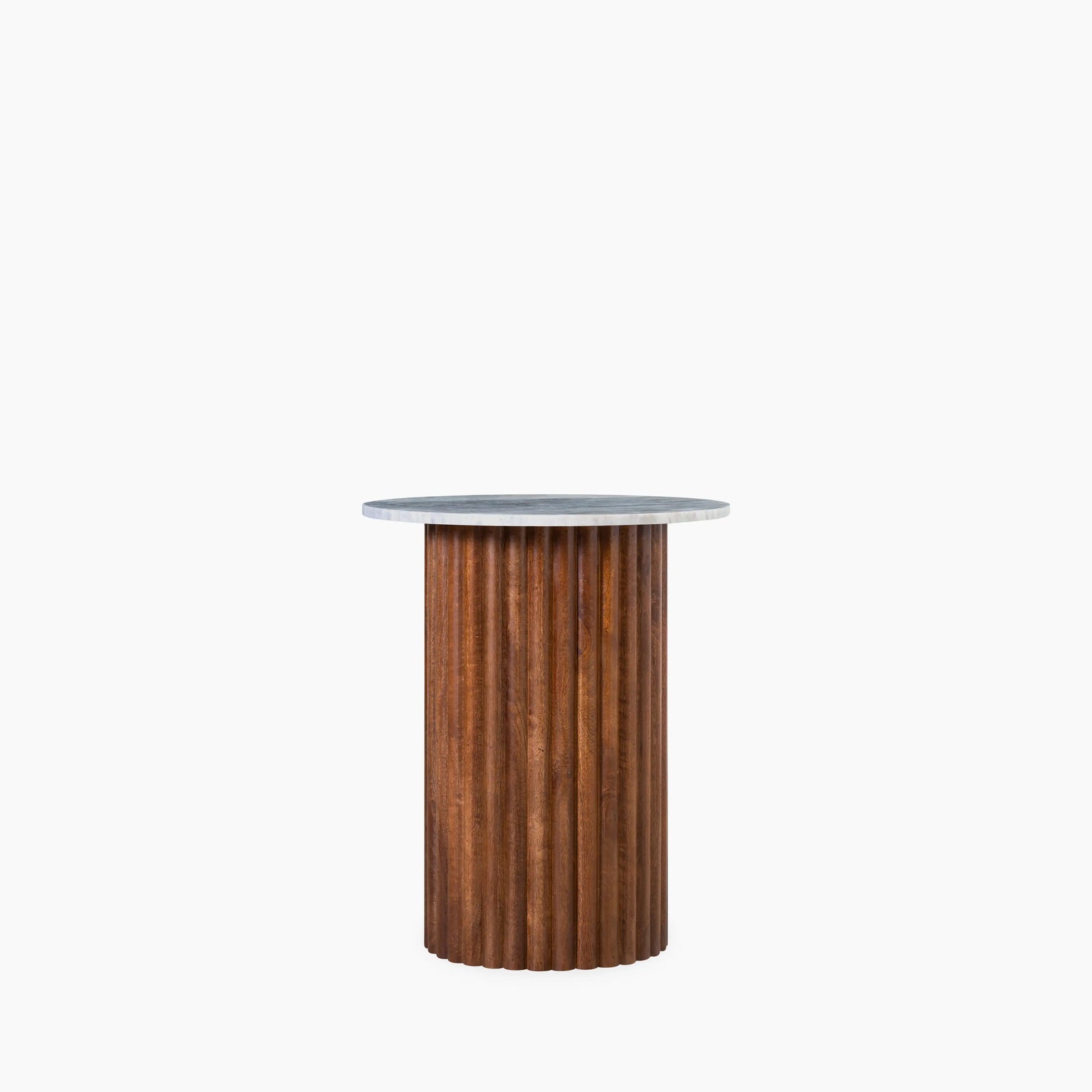 Medby Round Side Table | Grey Marble & Walnut