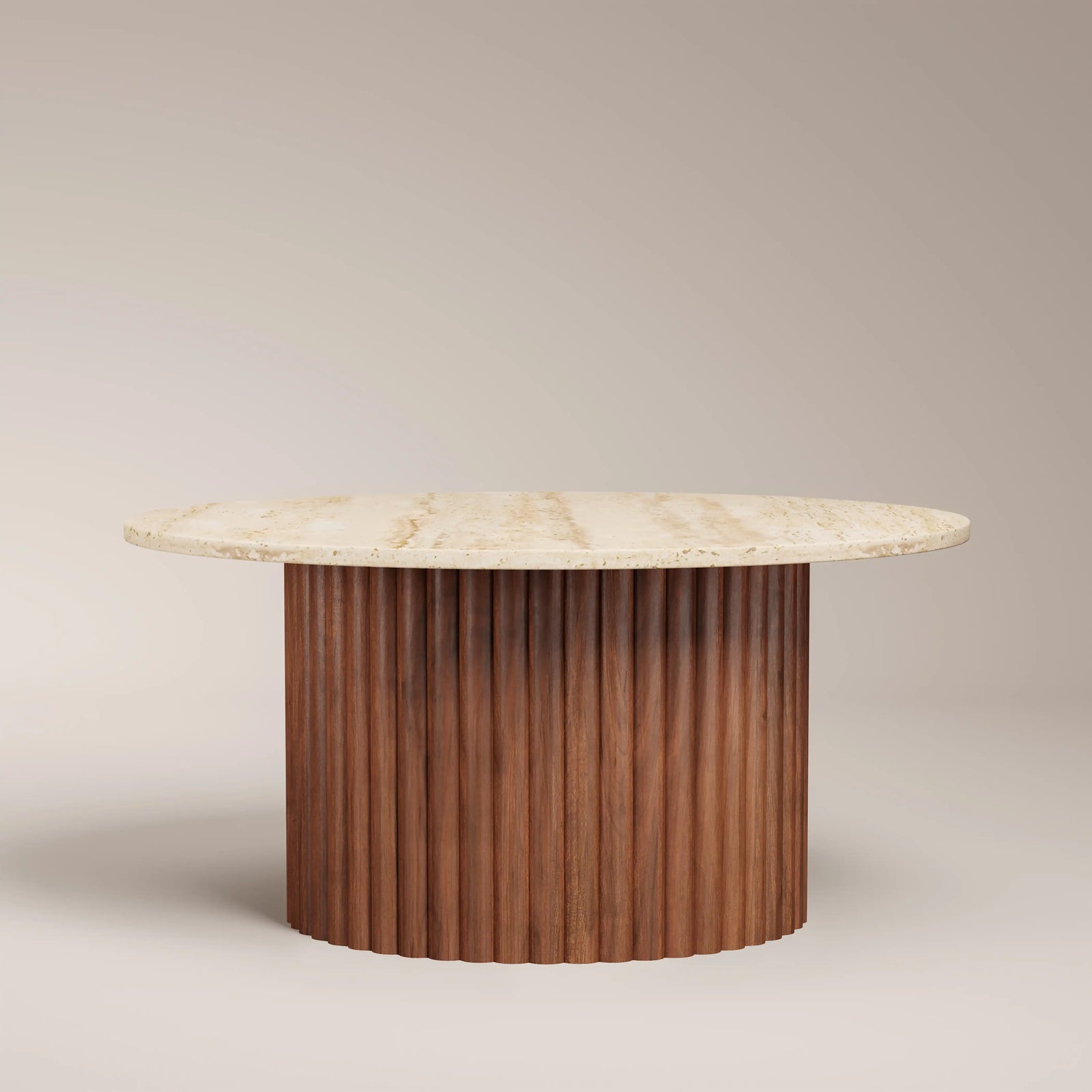 Medby Round Coffee Table | Natural Travertine & Walnut