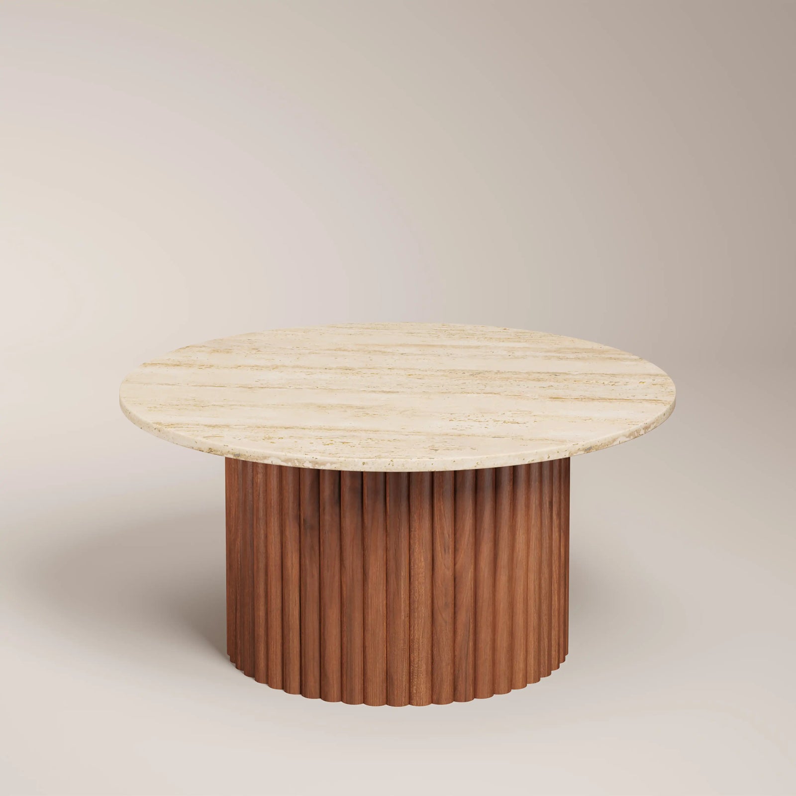 Medby Round Coffee Table | Natural Travertine & Walnut