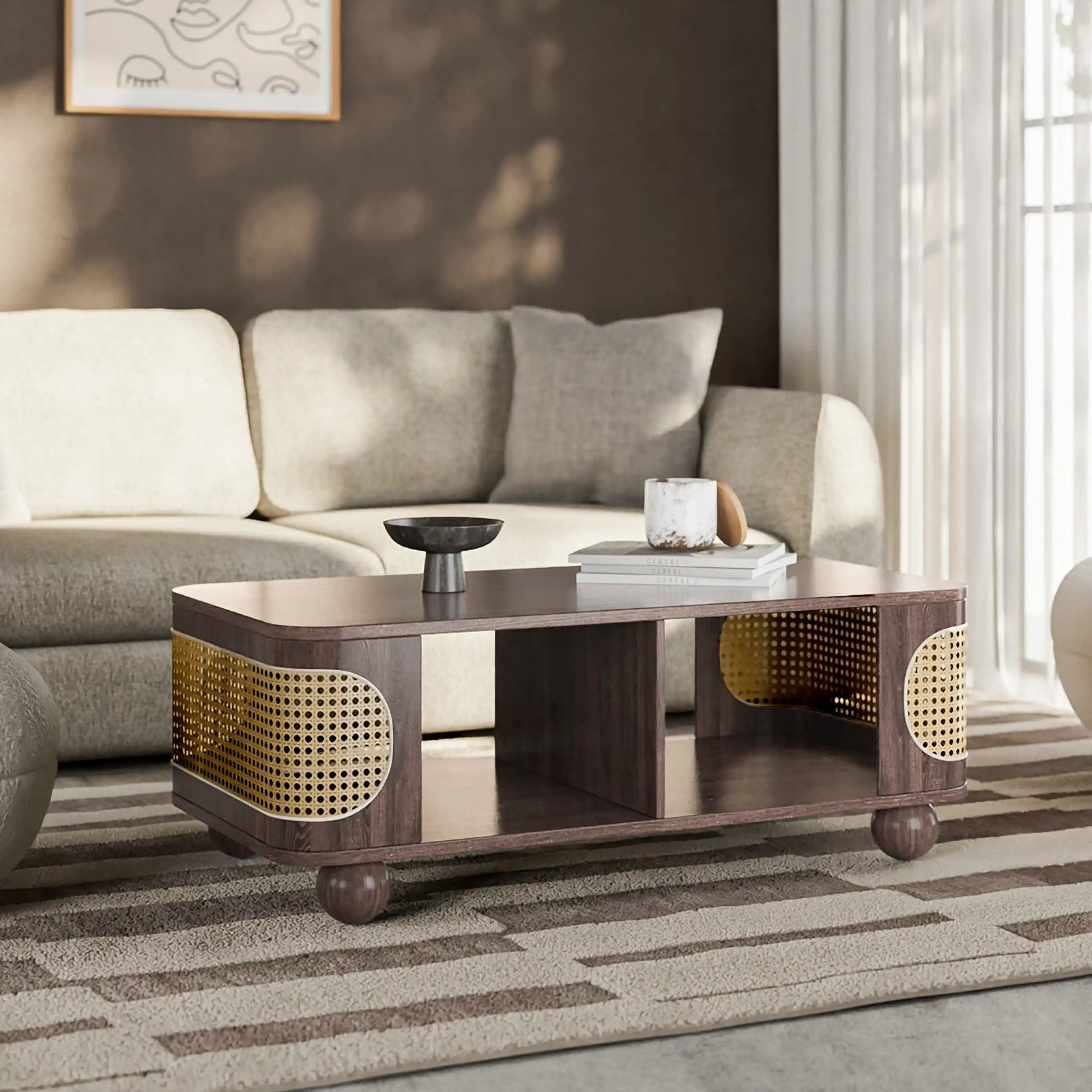 Una Rectangle Wooden Coffee Table | Walnut & Cane