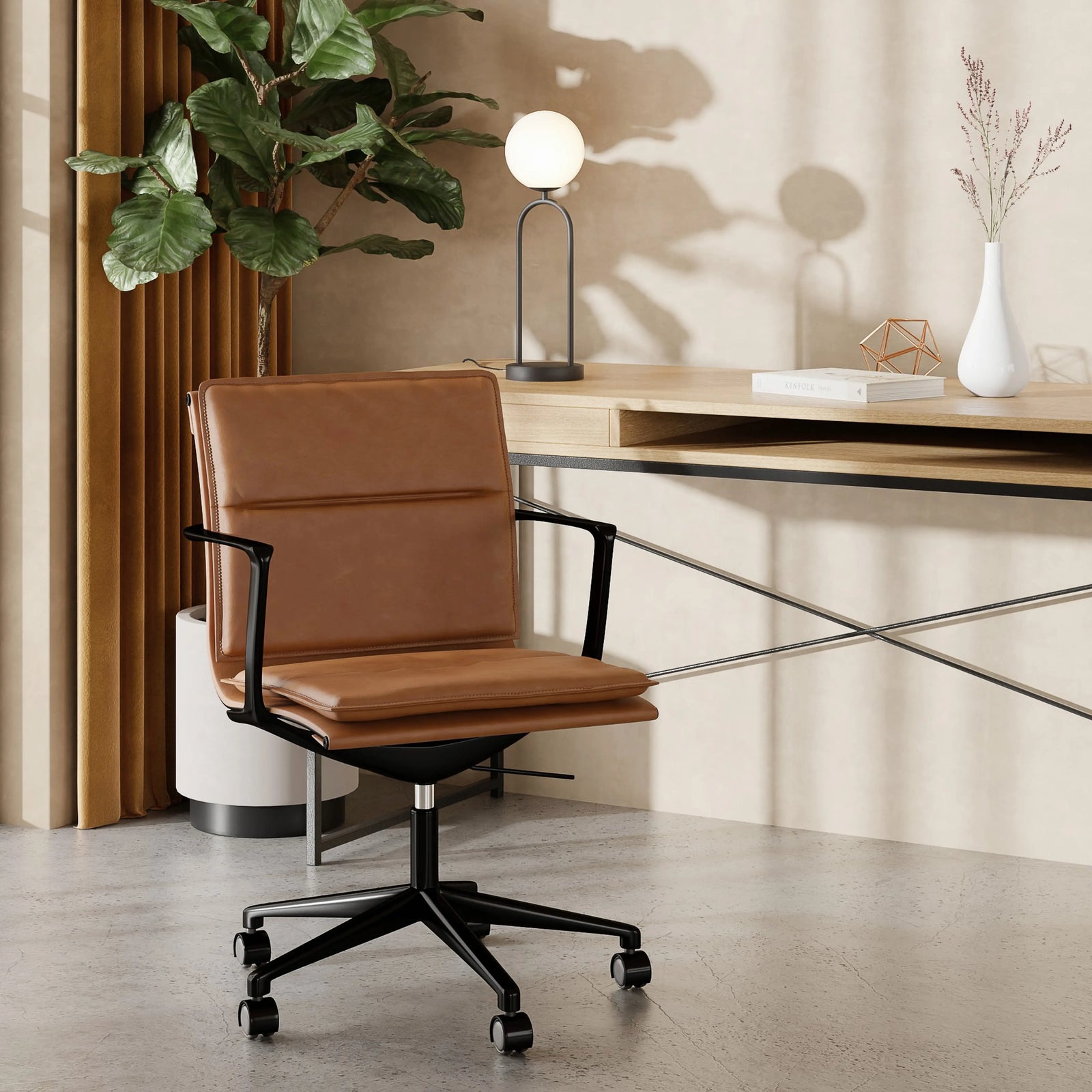 Bria Office Chair | Vintage Tan Faux Leather & Black