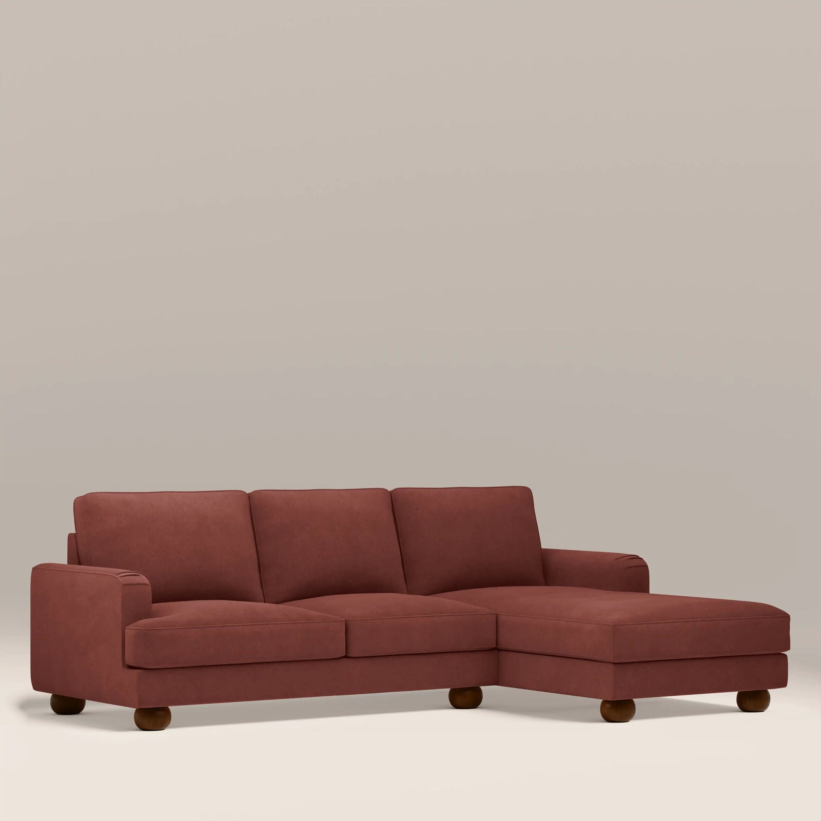 Nola Right Hand Chaise Sofa | Rust Red Sustainable Velvet