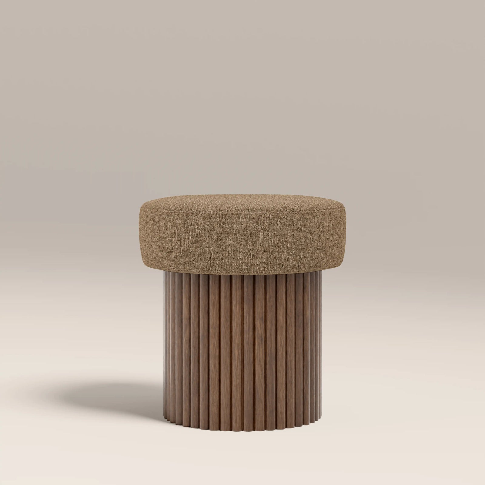 Alexis Storage Pouffe | Speckled Cappuccino Boucle & Walnut