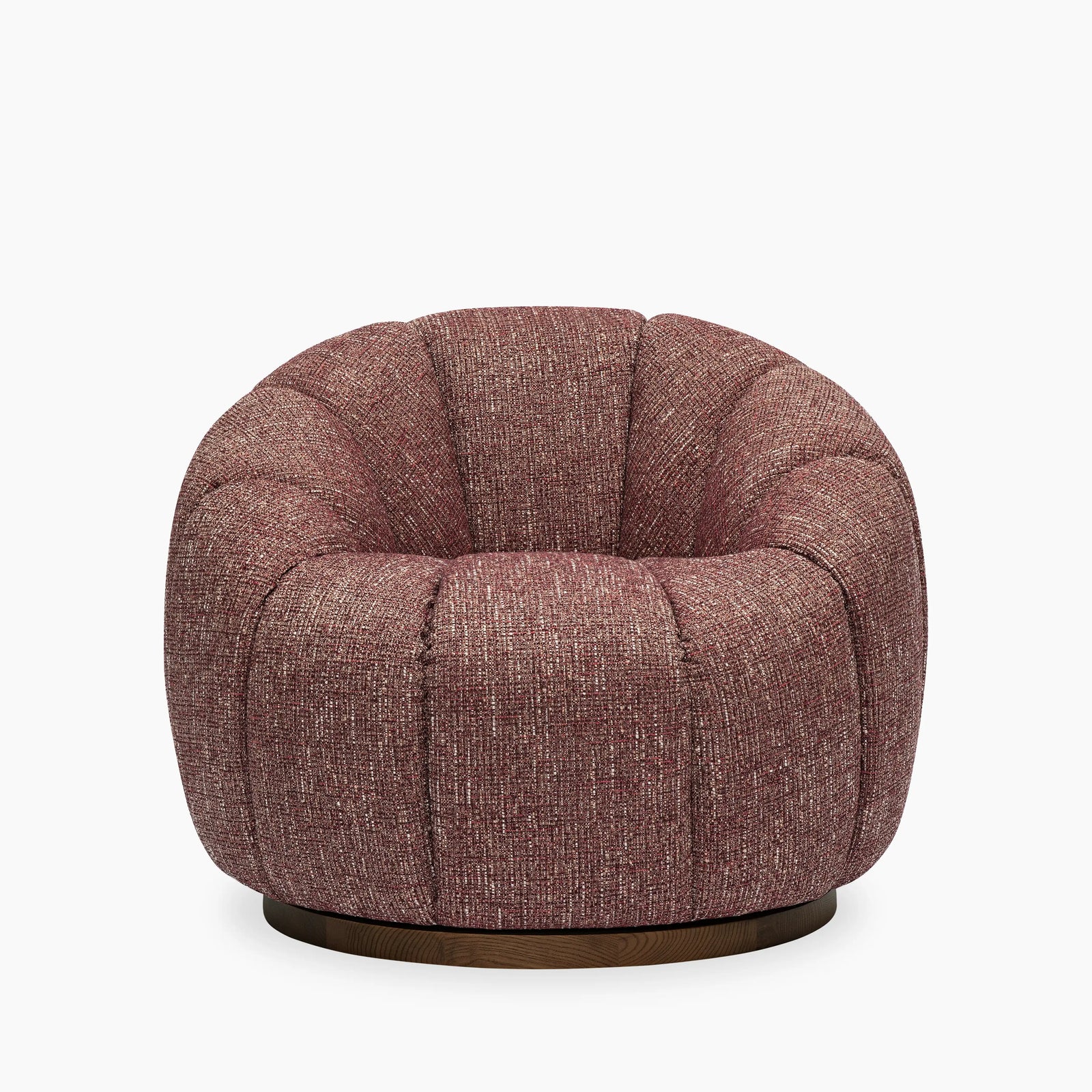 Ivy Swivel Armchair | Speckled Berry Red Boucle & Walnut