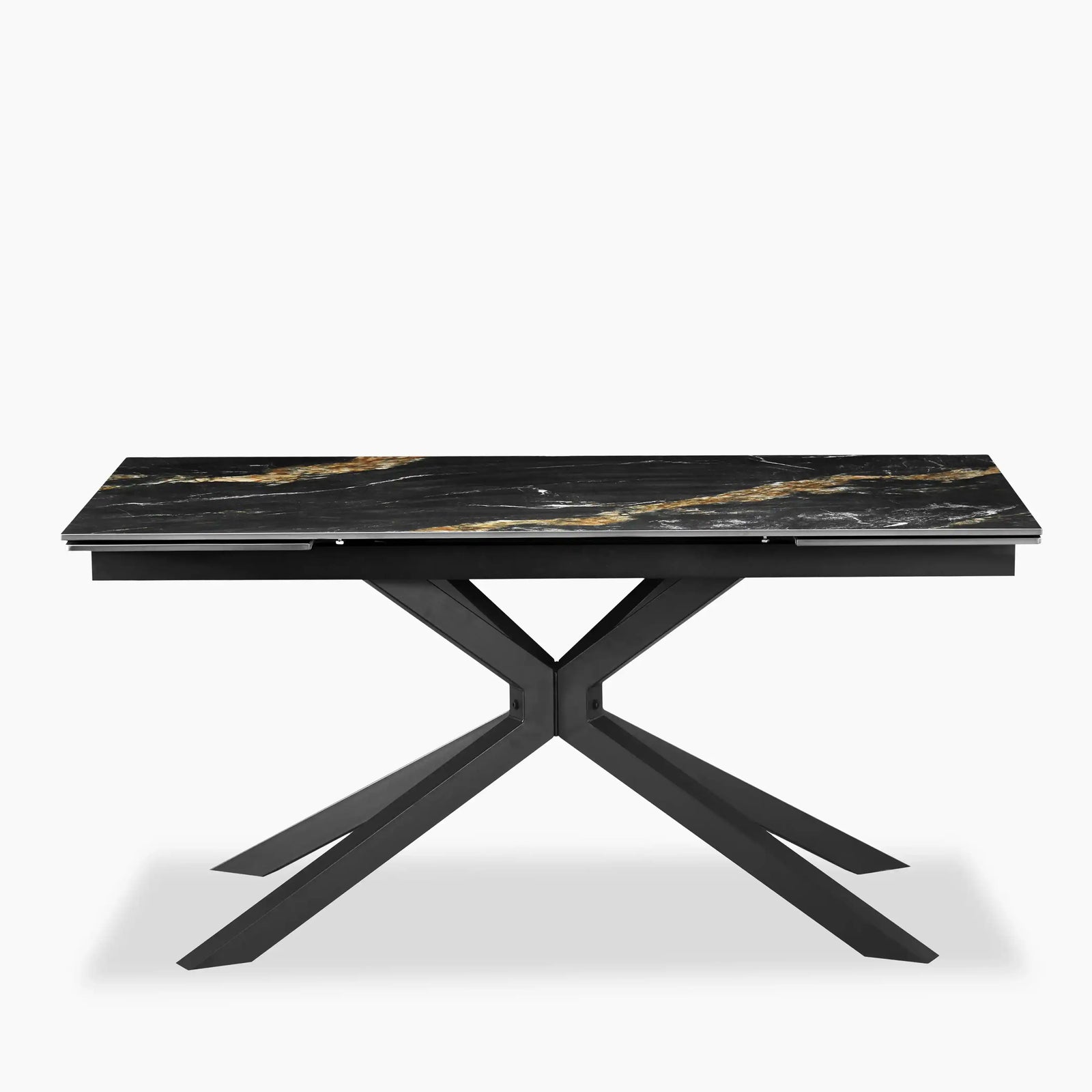 Lincoln 6-8 Seat Rectangle Extendable Dining Table | Black Marble Effect Sintered Stone & Black