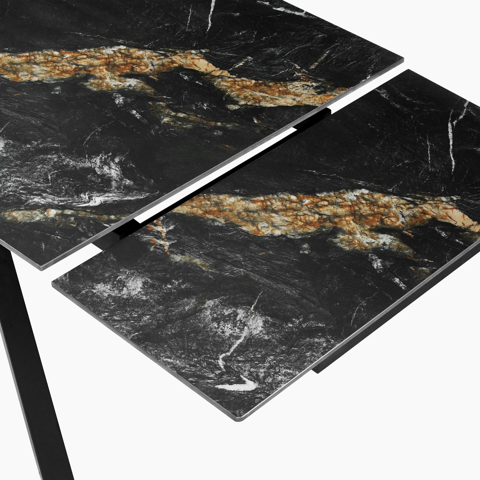 Lincoln 6-8 Seat Rectangle Extendable Dining Table | Black Marble Effect Sintered Stone & Black