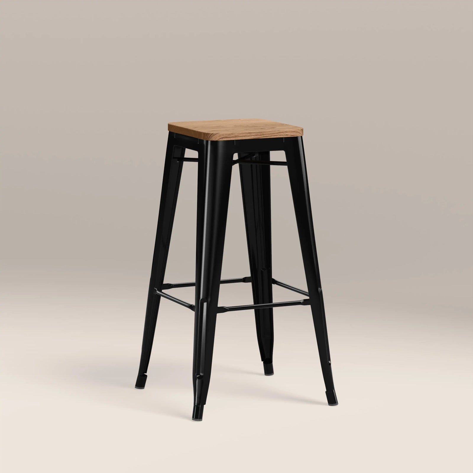 Tolix Style Stackable Bar Stool | Oak & Black