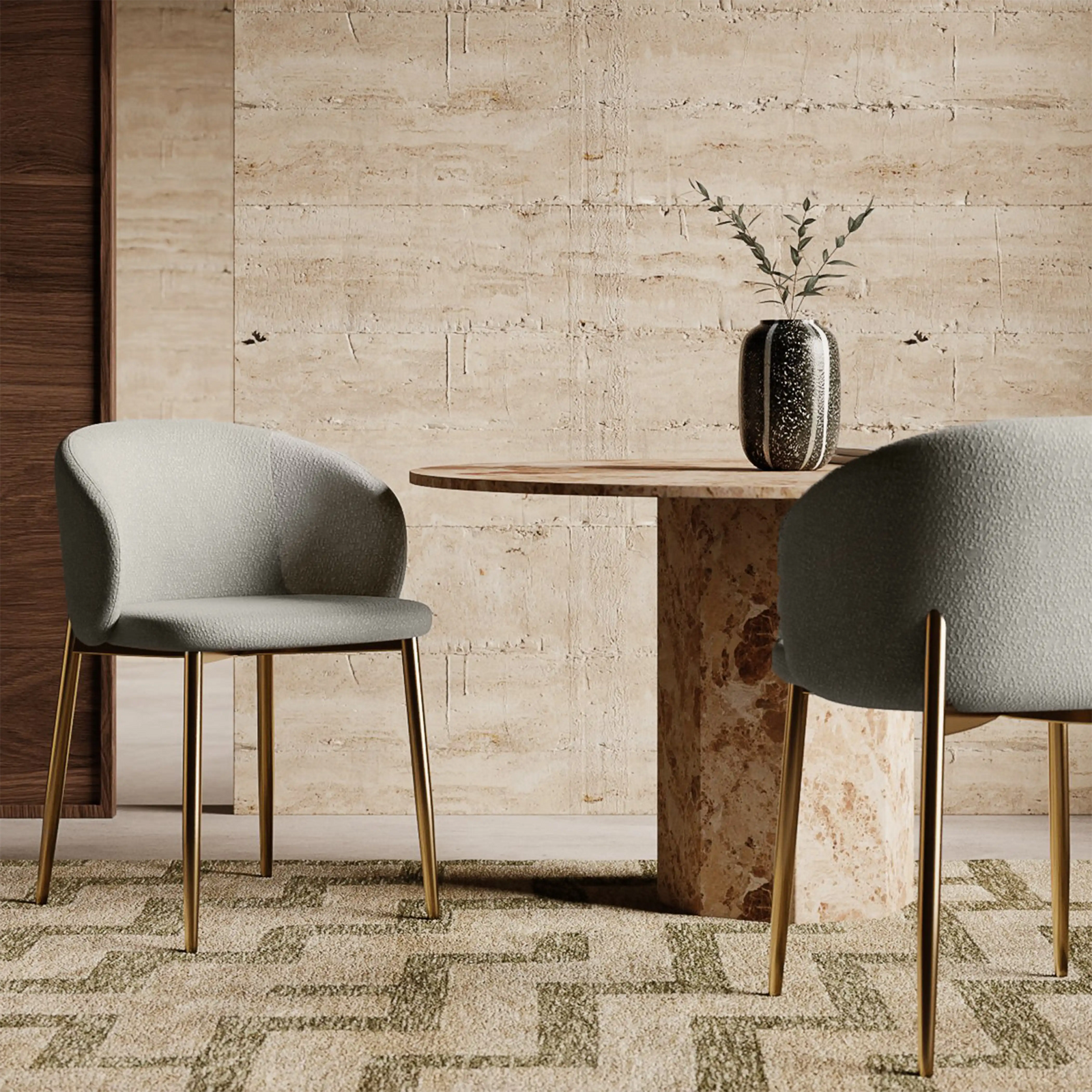 Cameron Dining Chair | Speckled Stone Sustainable Boucle