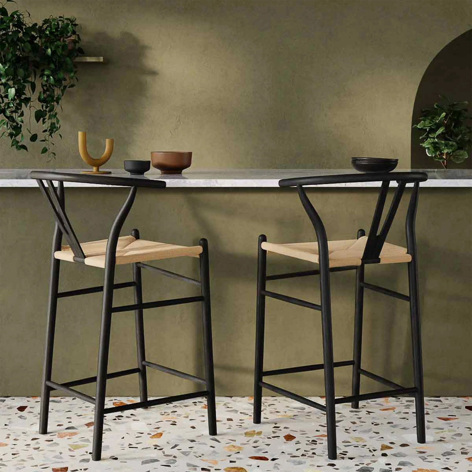 Wish Wooden Kitchen Stool | Natural Weave & Black