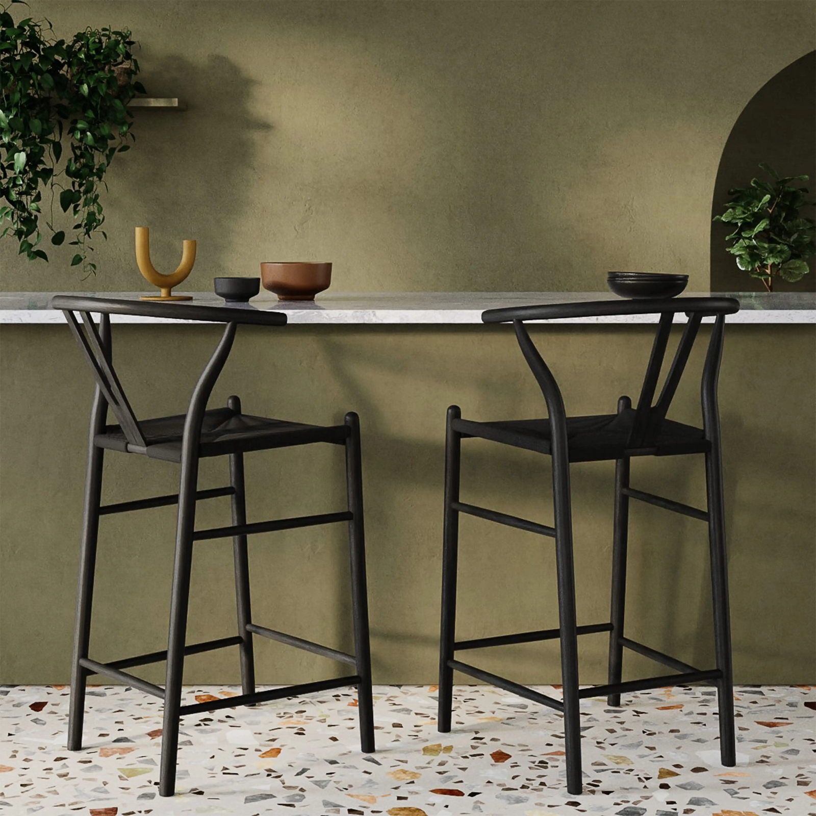 Wish Wooden Bar Stool | Black Weave & Black