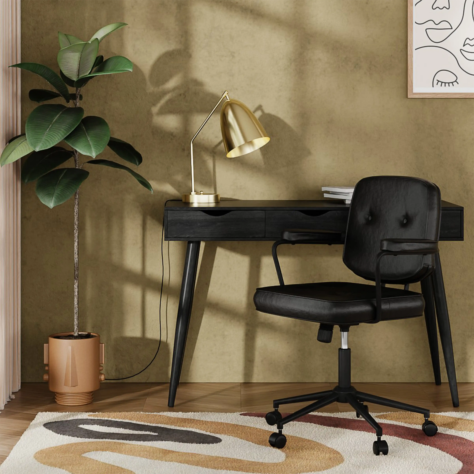 Paige Office Chair | Vintage Black Faux Leather & Black
